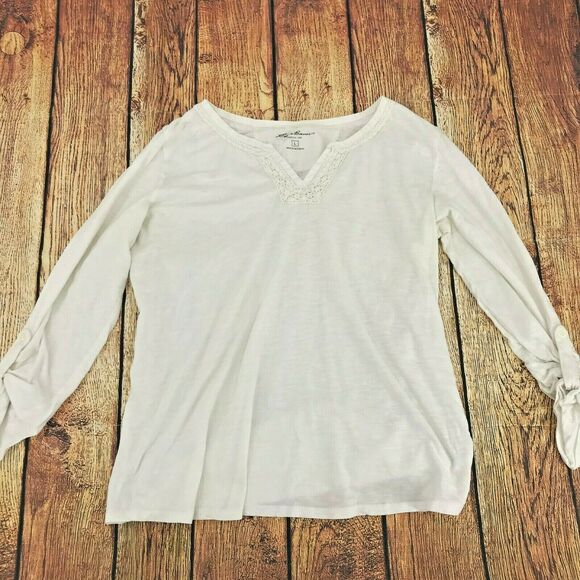 Eddie Bauer Women's Shirt Roll Tab Sleeve Semi Sheer Basic Casual Size Large - Picture 1 of 6
